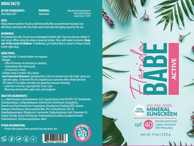 Package Label (Skin Spot Florida Babe Active Non Tinted 20percent Zinc Oxide Mineral Sunscreen 205)